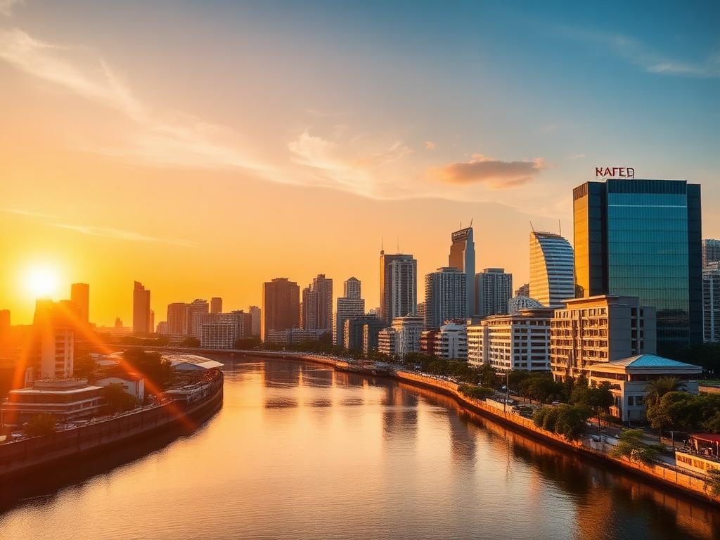 Saigon Vietnam skyline at golden hour — saigon custom golf trip